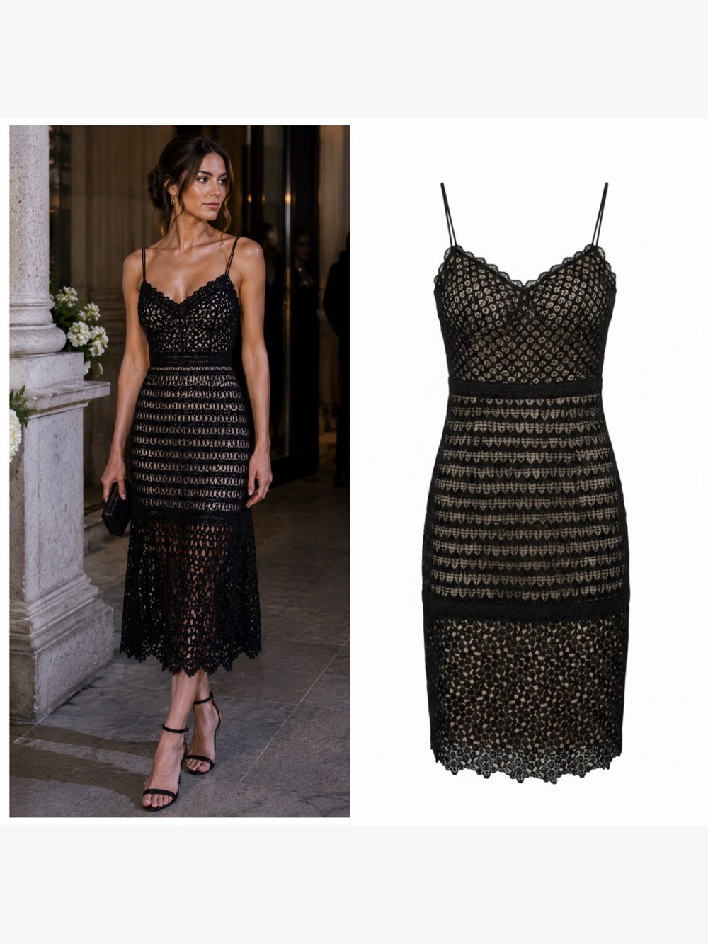 Alessandro Dell’Acqua Black Crochet Lace Midi Dress 2 Cocktail Vintage EUC 🟡
